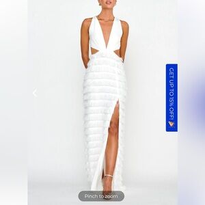 *NWT* Selfie Leslie BOLD MOVE FRINGE TRIM MAXI DRESS, IVORY, Size M